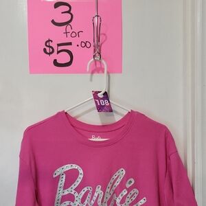 3 For $5, Barbie Pink Glitter Logo Kids Tee, USED, (108) 3*2